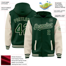 Charger l&#39;image dans la galerie, Custom Green Cream Bomber Full-Snap Varsity Letterman Two Tone Hoodie Jacket
