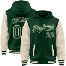 Charger l&#39;image dans la galerie, Custom Green Cream Bomber Full-Snap Varsity Letterman Two Tone Hoodie Jacket
