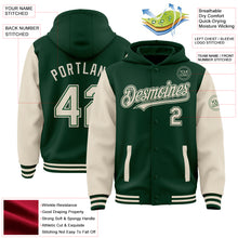 Загрузить изображение в средство просмотра галереи, Custom Green Cream Bomber Full-Snap Varsity Letterman Two Tone Hoodie Jacket
