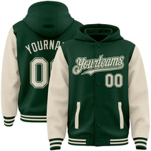 Charger l&#39;image dans la galerie, Custom Green Cream Bomber Full-Snap Varsity Letterman Two Tone Hoodie Jacket
