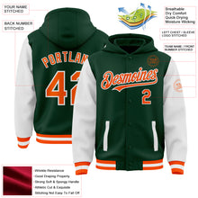 Charger l&#39;image dans la galerie, Custom Green Orange-White Bomber Full-Snap Varsity Letterman Two Tone Hoodie Jacket
