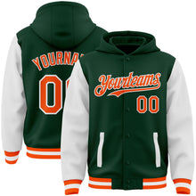 Charger l&#39;image dans la galerie, Custom Green Orange-White Bomber Full-Snap Varsity Letterman Two Tone Hoodie Jacket
