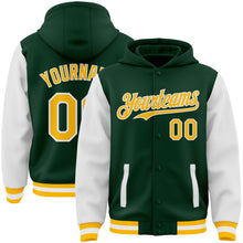 Charger l&#39;image dans la galerie, Custom Green Gold-White Bomber Full-Snap Varsity Letterman Two Tone Hoodie Jacket
