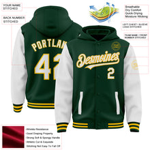 Charger l&#39;image dans la galerie, Custom Green White-Gold Bomber Full-Snap Varsity Letterman Two Tone Hoodie Jacket
