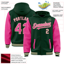 Charger l&#39;image dans la galerie, Custom Green Pink-Cream Bomber Full-Snap Varsity Letterman Two Tone Hoodie Jacket
