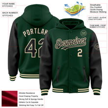 Laden Sie das Bild in den Galerie-Viewer, Custom Green Black-Cream Bomber Full-Snap Varsity Letterman Two Tone Hoodie Jacket
