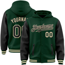 Charger l&#39;image dans la galerie, Custom Green Black-Cream Bomber Full-Snap Varsity Letterman Two Tone Hoodie Jacket
