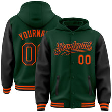 Load image into Gallery viewer, Custom Green Black-Orange Bomber Full-Snap Varsity Letterman Two Tone Hoodie Jacket
