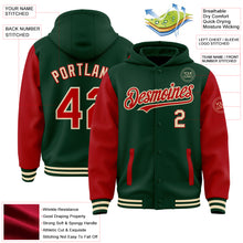 Laden Sie das Bild in den Galerie-Viewer, Custom Green Red-Cream Bomber Full-Snap Varsity Letterman Two Tone Hoodie Jacket
