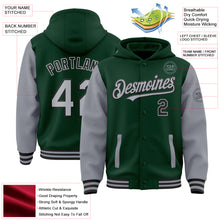 Загрузить изображение в средство просмотра галереи, Custom Green Gray-Black Bomber Full-Snap Varsity Letterman Two Tone Hoodie Jacket
