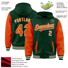 Laden Sie das Bild in den Galerie-Viewer, Custom Green Orange-Cream Bomber Full-Snap Varsity Letterman Two Tone Hoodie Jacket
