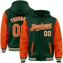 Загрузить изображение в средство просмотра галереи, Custom Green Orange-Cream Bomber Full-Snap Varsity Letterman Two Tone Hoodie Jacket
