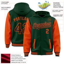 Charger l&#39;image dans la galerie, Custom Green Orange-Cream Bomber Full-Snap Varsity Letterman Two Tone Hoodie Jacket
