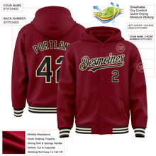 Laden Sie das Bild in den Galerie-Viewer, Custom Crimson Black-Cream Bomber Full-Snap Varsity Letterman Hoodie Jacket
