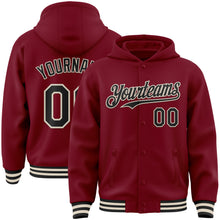 Laden Sie das Bild in den Galerie-Viewer, Custom Crimson Black-Cream Bomber Full-Snap Varsity Letterman Hoodie Jacket
