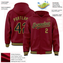 Laden Sie das Bild in den Galerie-Viewer, Custom Crimson Black-Old Gold Bomber Full-Snap Varsity Letterman Hoodie Jacket
