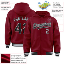 Laden Sie das Bild in den Galerie-Viewer, Custom Crimson Black-Gray Bomber Full-Snap Varsity Letterman Hoodie Jacket
