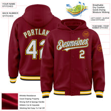 Load image into Gallery viewer, Custom Crimson Black-Gold Bomber Full-Snap Varsity Letterman Hoodie Jacket
