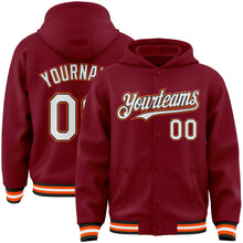 Load image into Gallery viewer, Custom Crimson Black-Orange Bomber Full-Snap Varsity Letterman Hoodie Jacket
