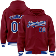 Laden Sie das Bild in den Galerie-Viewer, Custom Crimson Royal-White Bomber Full-Snap Varsity Letterman Hoodie Jacket
