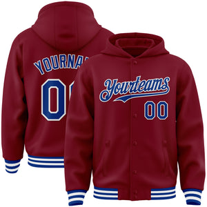 Custom Crimson Royal-White Bomber Full-Snap Varsity Letterman Hoodie Jacket