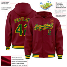 Laden Sie das Bild in den Galerie-Viewer, Custom Crimson Green-Gold Bomber Full-Snap Varsity Letterman Hoodie Jacket
