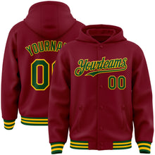 Laden Sie das Bild in den Galerie-Viewer, Custom Crimson Green-Gold Bomber Full-Snap Varsity Letterman Hoodie Jacket
