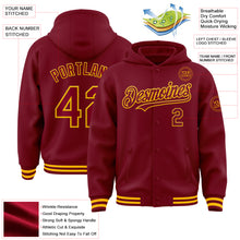 Load image into Gallery viewer, Custom Crimson Gold Bomber Full-Snap Varsity Letterman Hoodie Jacket
