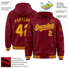 Laden Sie das Bild in den Galerie-Viewer, Custom Crimson Gold Bomber Full-Snap Varsity Letterman Hoodie Jacket
