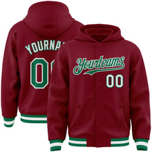 Load image into Gallery viewer, Custom Crimson Kelly Green-White Bomber Full-Snap Varsity Letterman Hoodie Jacket
