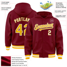 Загрузить изображение в средство просмотра галереи, Custom Crimson Gold-White Bomber Full-Snap Varsity Letterman Hoodie Jacket
