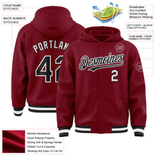 Load image into Gallery viewer, Custom Crimson Black-White Bomber Full-Snap Varsity Letterman Hoodie Jacket
