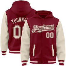 Charger l&#39;image dans la galerie, Custom Crimson Cream Bomber Full-Snap Varsity Letterman Two Tone Hoodie Jacket
