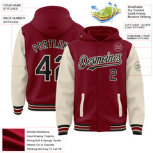 Загрузить изображение в средство просмотра галереи, Custom Crimson Black-Cream Bomber Full-Snap Varsity Letterman Two Tone Hoodie Jacket
