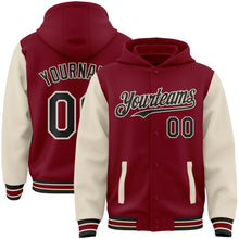 Load image into Gallery viewer, Custom Crimson Black-Cream Bomber Full-Snap Varsity Letterman Two Tone Hoodie Jacket
