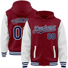 Загрузить изображение в средство просмотра галереи, Custom Crimson Navy-White Bomber Full-Snap Varsity Letterman Two Tone Hoodie Jacket
