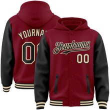 Загрузить изображение в средство просмотра галереи, Custom Crimson Black-Cream Bomber Full-Snap Varsity Letterman Two Tone Hoodie Jacket
