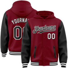 Charger l&#39;image dans la galerie, Custom Crimson Black-White Bomber Full-Snap Varsity Letterman Two Tone Hoodie Jacket
