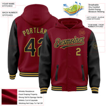 Charger l&#39;image dans la galerie, Custom Crimson Black-Old Gold Bomber Full-Snap Varsity Letterman Two Tone Hoodie Jacket
