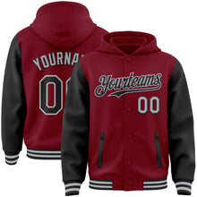 Charger l&#39;image dans la galerie, Custom Crimson Black-Gray Bomber Full-Snap Varsity Letterman Two Tone Hoodie Jacket
