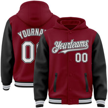 Загрузить изображение в средство просмотра галереи, Custom Crimson Black-Gray Bomber Full-Snap Varsity Letterman Two Tone Hoodie Jacket
