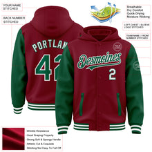 Charger l&#39;image dans la galerie, Custom Crimson Kelly Green-White Bomber Full-Snap Varsity Letterman Two Tone Hoodie Jacket
