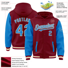 Charger l&#39;image dans la galerie, Custom Crimson Powder Blue Cream-Maroon Bomber Full-Snap Varsity Letterman Two Tone Hoodie Jacket
