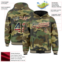 Загрузить изображение в средство просмотра галереи, Custom Camo Vintage USA Flag Cream-Black 3D Bomber Full-Snap Varsity Letterman Salute To Service Hoodie Jacket
