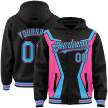 Загрузить изображение в средство просмотра галереи, Custom Black Sky Blue-Pink Arrow 3D Pattern Design Bomber Full-Snap Varsity Letterman Hoodie Jacket
