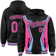 Загрузить изображение в средство просмотра галереи, Custom Black Pink-Light Blue Arrow 3D Pattern Design Bomber Full-Snap Varsity Letterman Hoodie Jacket
