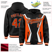 Загрузить изображение в средство просмотра галереи, Custom Black Orange-White Arrow 3D Pattern Design Bomber Full-Snap Varsity Letterman Hoodie Jacket
