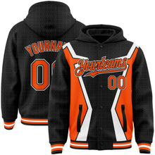 Загрузить изображение в средство просмотра галереи, Custom Black Orange-White Arrow 3D Pattern Design Bomber Full-Snap Varsity Letterman Hoodie Jacket
