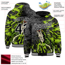 Charger l&#39;image dans la galerie, Custom Black Neon Green-White Snakehead Fish Fishing 3D Bomber Full-Snap Varsity Letterman Hoodie Jacket
