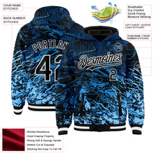 Загрузить изображение в средство просмотра галереи, Custom Navy Black-Light Blue Tuna Fish Fishing 3D Bomber Full-Snap Varsity Letterman Hoodie Jacket
